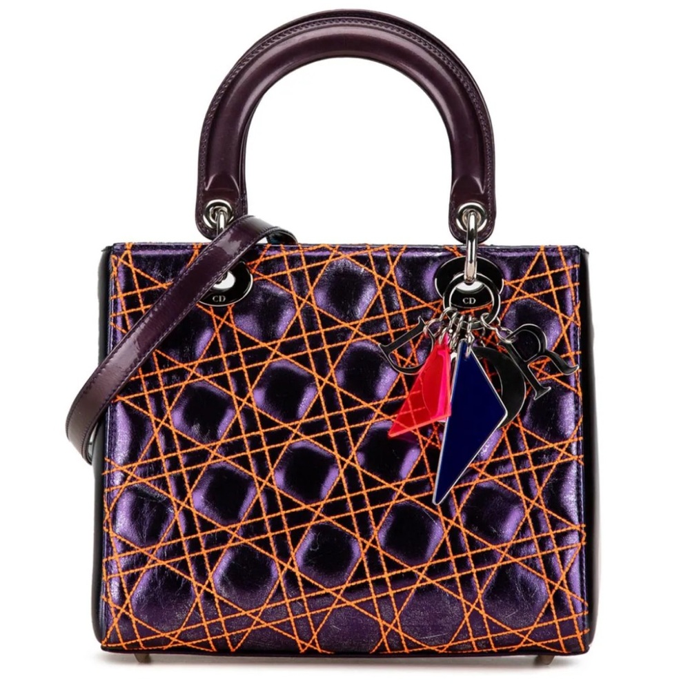 CHRISTIAN DIOR Metallic Lambskin Cannage Anselm Reyle Lady Dior Purple Orange
